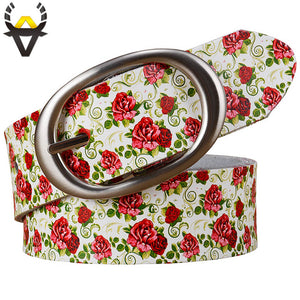 High quality Floral woman belt Wide Pin buckle