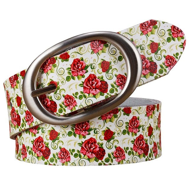 High quality Floral woman belt Wide Pin buckle