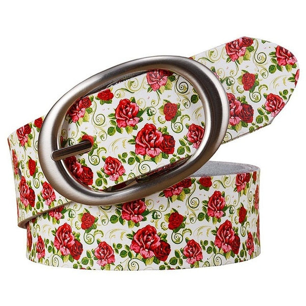 Blue Floral woman belt High quality Pin buckle