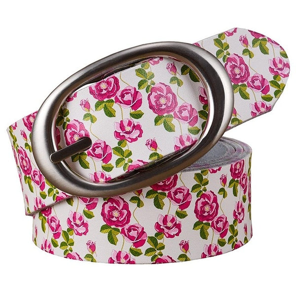 Blue Floral woman belt High quality Pin buckle