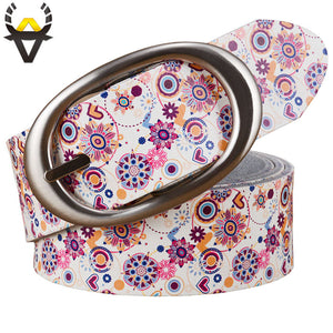 Fashion printing floral woman belt High quality Wide Pin buckle