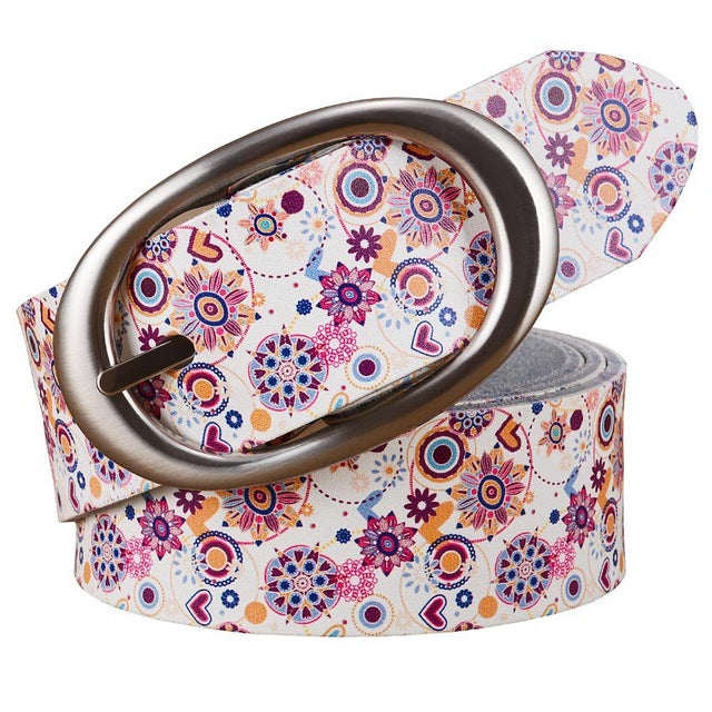 Fashion printing floral woman belt High quality Wide Pin buckle