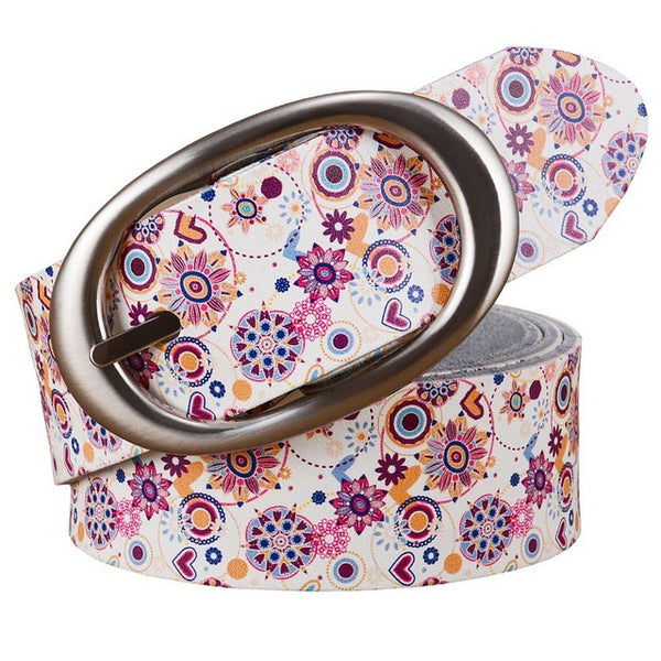 Fashion printing floral woman belt High quality Wide Pin buckle