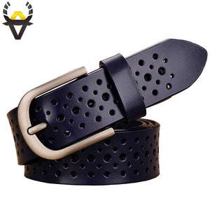 Holes Genuine leather belts for Women Wide Pin buckle