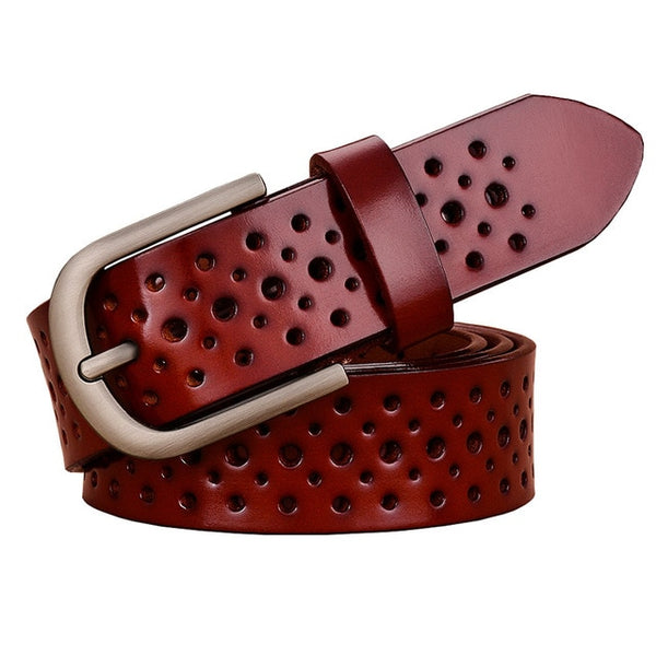 Holes Genuine leather belts for Women Wide Pin buckle