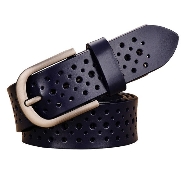 Holes Genuine leather belts for Women Wide Pin buckle