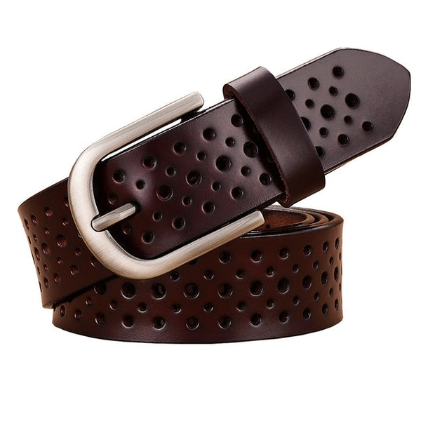 Holes Genuine leather belts for Women Wide Pin buckle