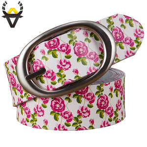 Luxury Printing Peach Camellia Floral Pin buckle strap for jeans