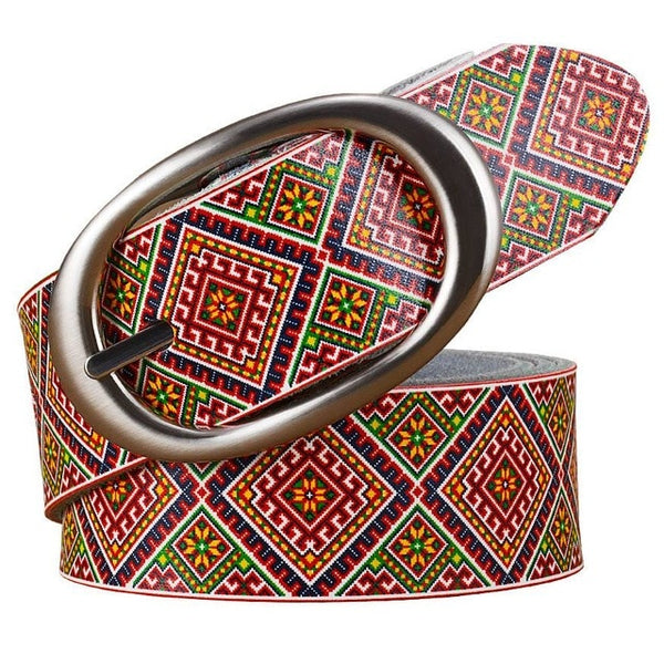 Genuine leather Geometric belt woman Pin buckle