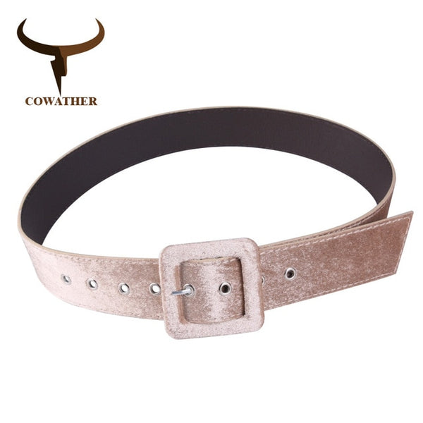 Velvet Leather women belts alloy buckle