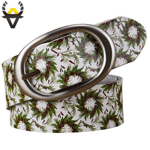 Printing Green Leaves Floral Wide woman belt