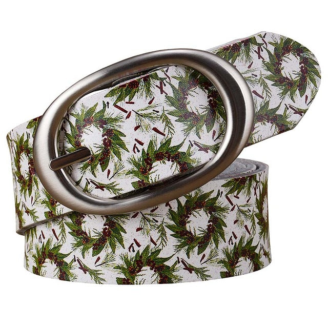 Printing Green Leaves Floral Wide woman belt