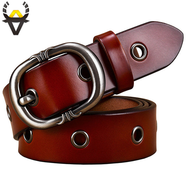 Metal hollow genuine leather belts Pin buckle