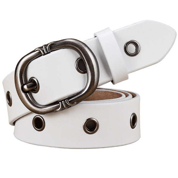 Metal hollow genuine leather belts Pin buckle