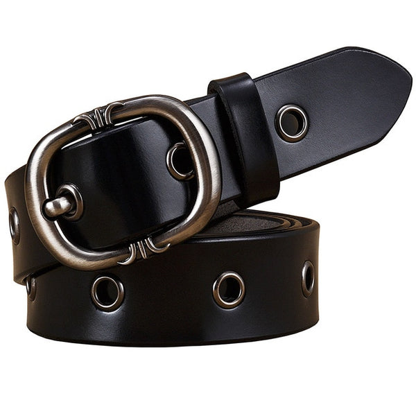 Metal hollow genuine leather belts Pin buckle