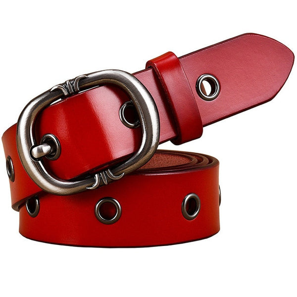 Metal hollow genuine leather belts Pin buckle