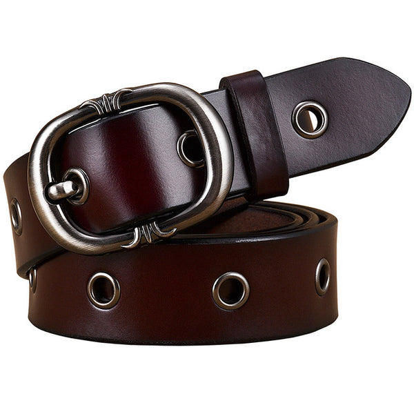 Metal hollow genuine leather belts Pin buckle