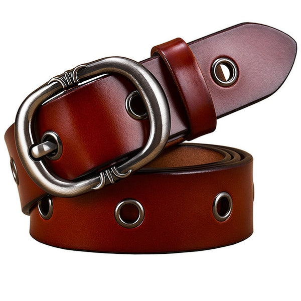 Metal hollow genuine leather belts Pin buckle