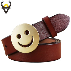 Smile face Pin buckle belt Genuine leather