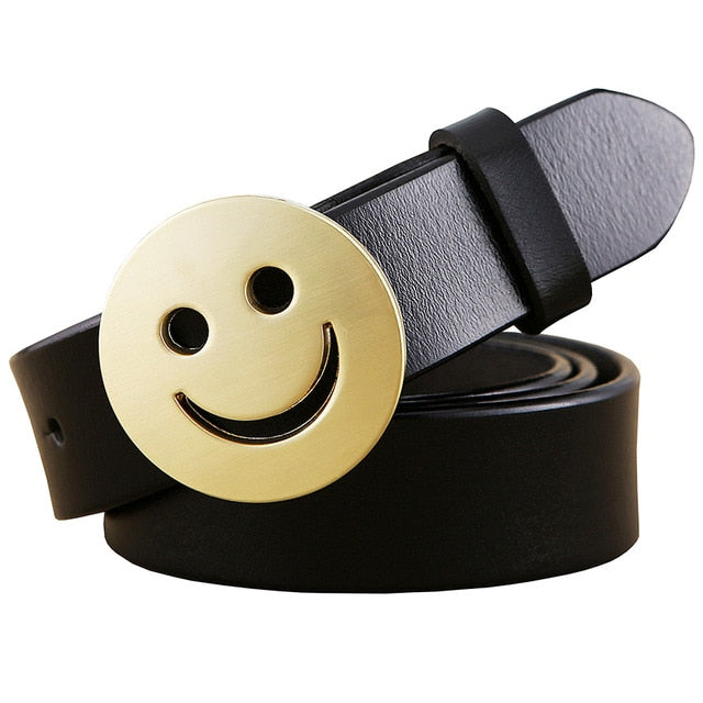 Smile face Pin buckle belt Genuine leather