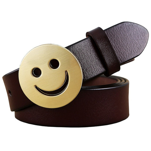 Smile face Pin buckle belt Genuine leather