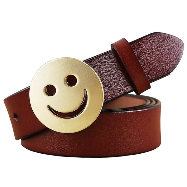 Smile face Pin buckle belt Genuine leather