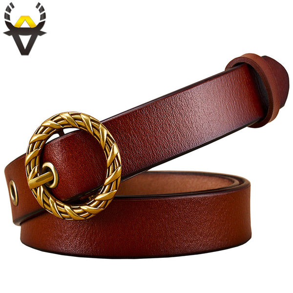 Round Knitted Pin buckle belt Genuine leather