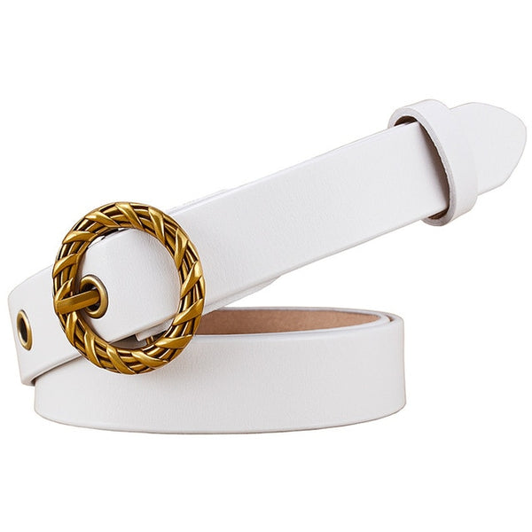 Round Knitted Pin buckle belt Genuine leather