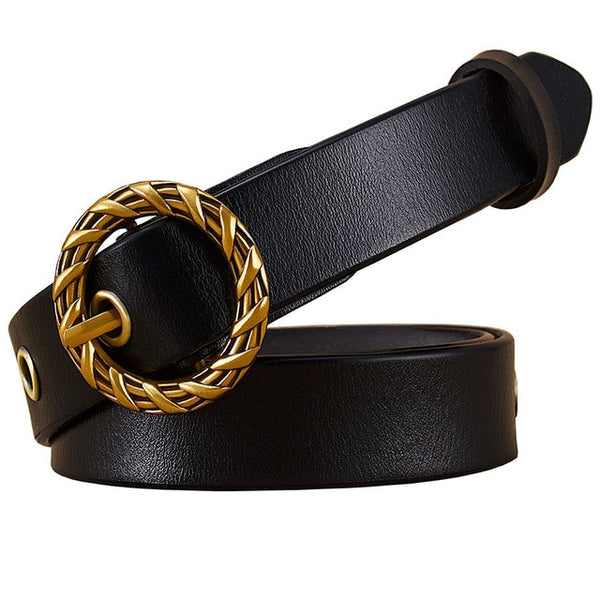 Round Knitted Pin buckle belt Genuine leather