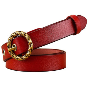 Round Knitted Pin buckle belt Genuine leather