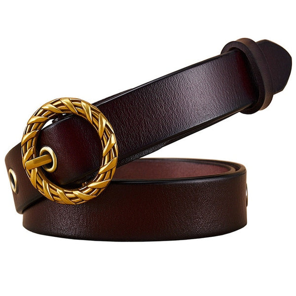 Round Knitted Pin buckle belt Genuine leather