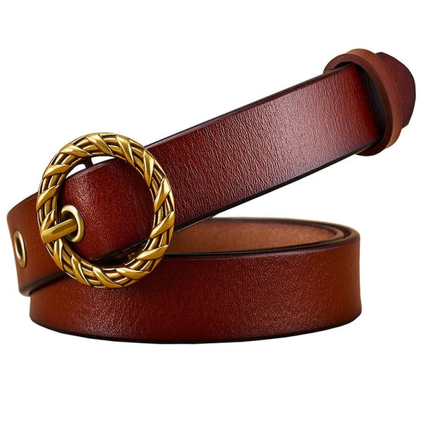 Round Knitted Pin buckle belt Genuine leather