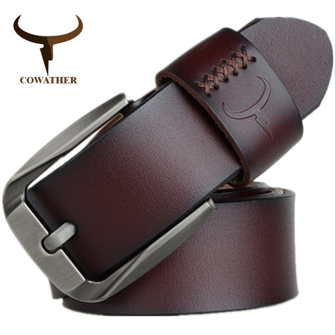 Vintage style pin buckle cow genuine leather belts for men