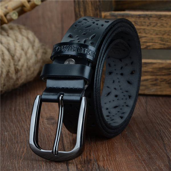 New 2019 genuine leather jeans belts for Women Hollow pressed flower luxury strap