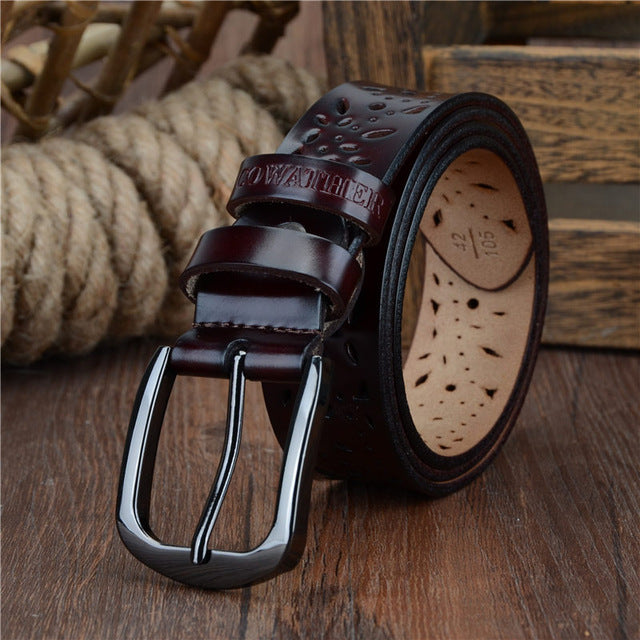 New 2019 genuine leather jeans belts for Women Hollow pressed flower luxury strap