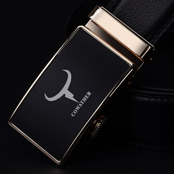 Genuine leather automatic buckle belts for men