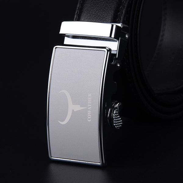 Genuine leather automatic buckle belts for men