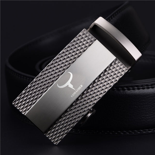 Genuine leather automatic buckle belts for men