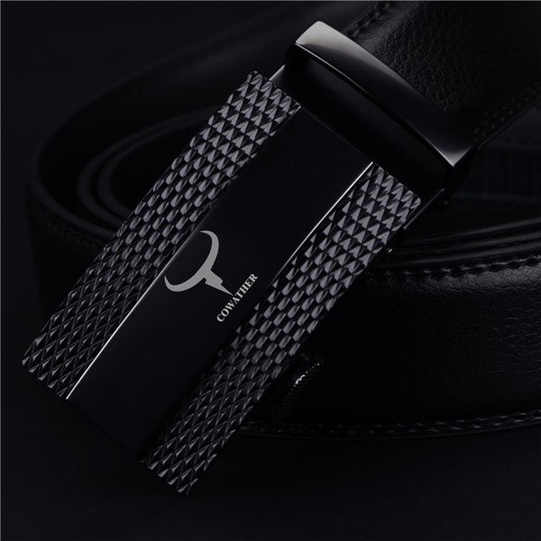 Genuine leather automatic buckle belts for men